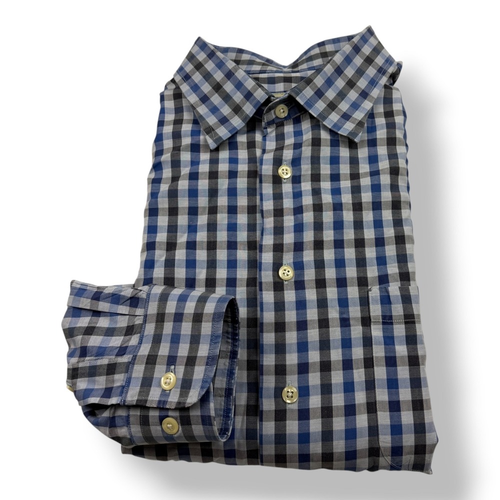 Gitman Bros Mens XXL Blue Grey Gingham Check Button Down Shirt Made in USA 2841